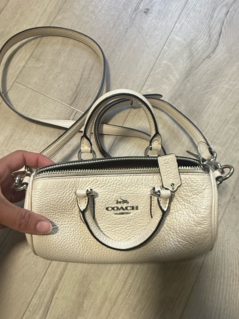 Authentic Coach Outlet Lacey Crossbody Barrel Bag in White Pebble Leather